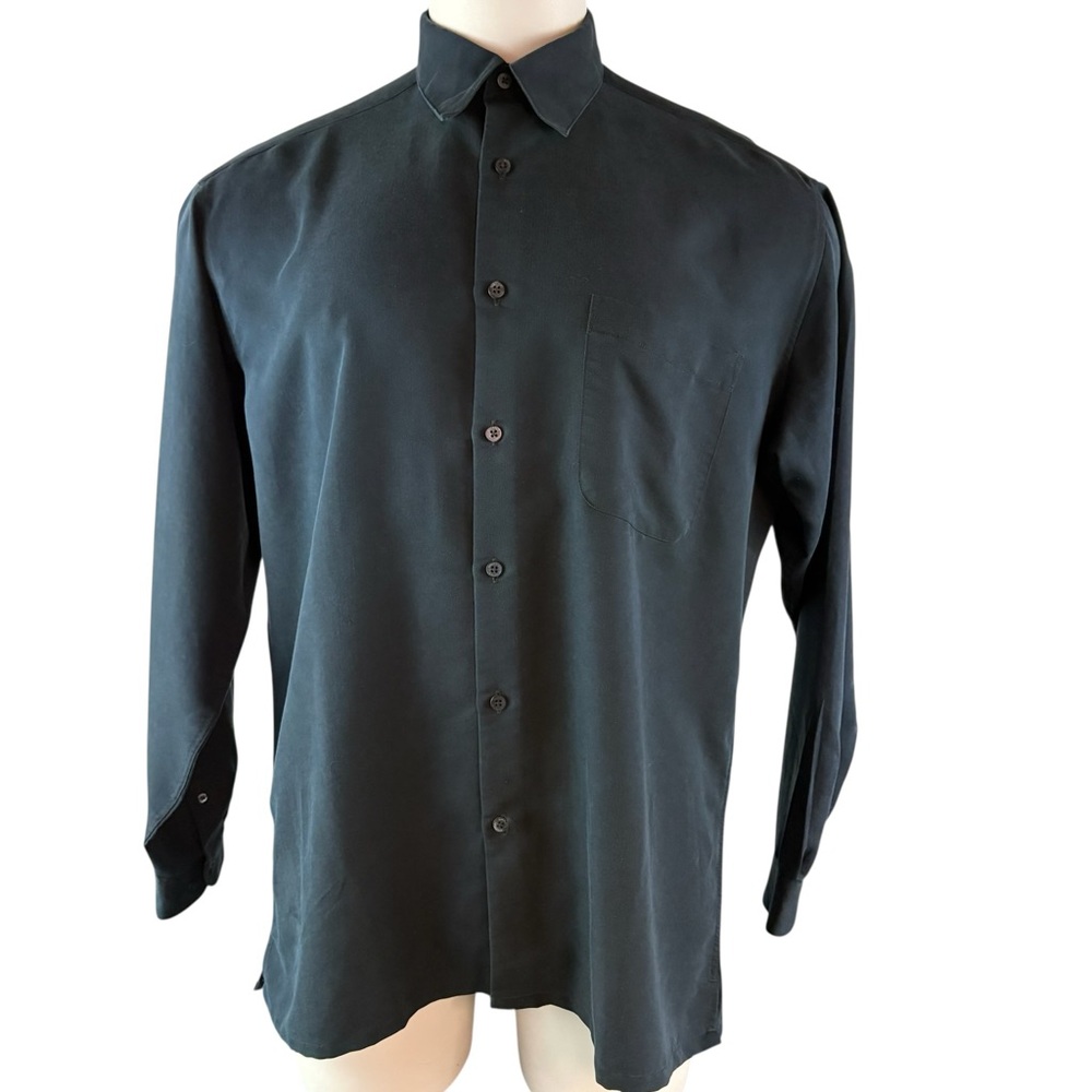 Bugatchi Uomo Shirt Mens Large Black Causal Work Chest Pocket (223